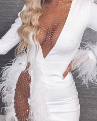 Hollow Out Lack Bodycon Draped Dress