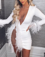 Hollow Out Lack Bodycon Draped Dress