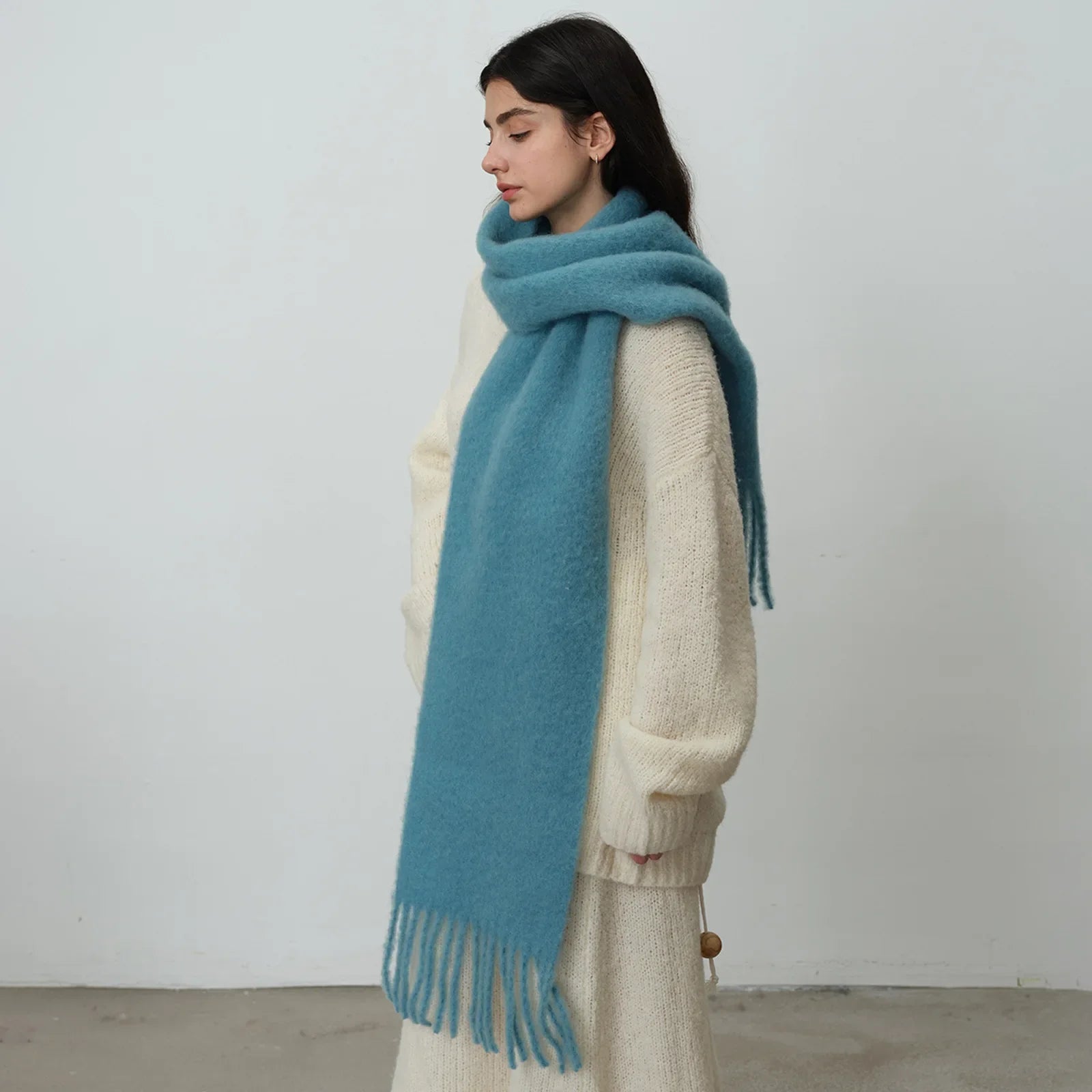 80% Wool Blend Solid Color Tassel Scarf for - Autumn Winter Collection