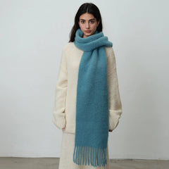 80% Wool Blend Solid Color Tassel Scarf for - Autumn Winter Collection