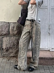Girl American Leopard Print Retro Street Casual High Waist Trouser