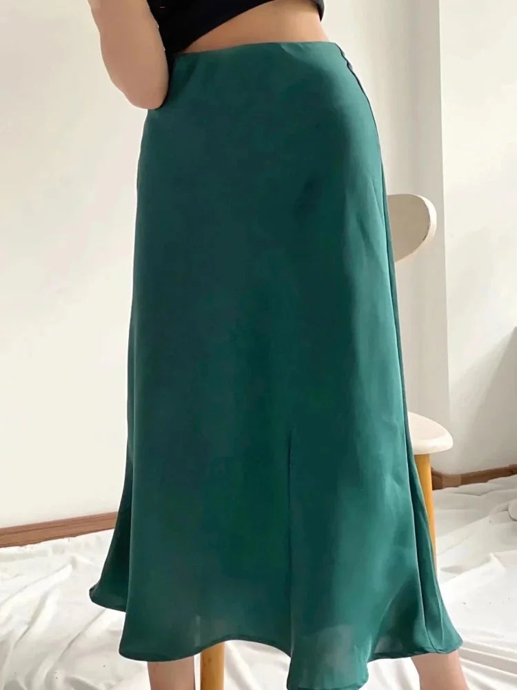 Satin Elastic Waist Female Slim Falda Skirt