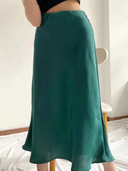 Satin Elastic Waist Female Slim Falda Skirt