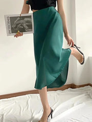 Satin Elastic Waist Female Slim Falda Skirt