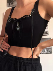 Gothic Slim Slash Neck Sleeveless  Basic Solid Bandage Crop Top