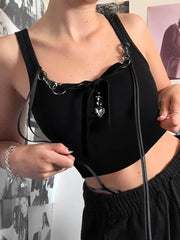 Gothic Slim Slash Neck Sleeveless  Basic Solid Bandage Crop Top