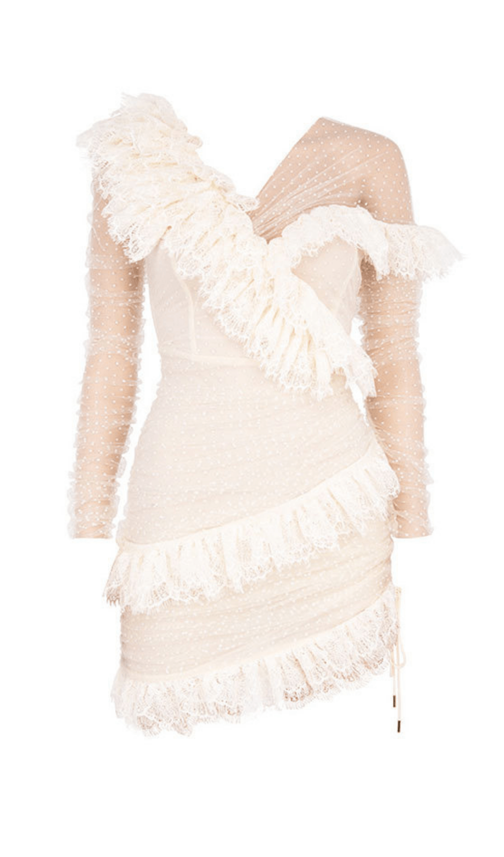 IVORY LACE FRILL MINI DRESS