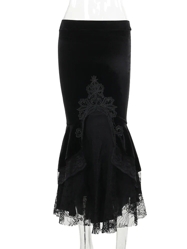Mall Goth High Waist Ruffle Fishtail Half Slim Fold Elastic Wrapped Hip Sweet Skirt