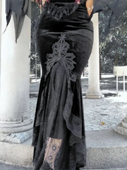 Mall Goth High Waist Ruffle Fishtail Half Slim Fold Elastic Wrapped Hip Sweet Skirt