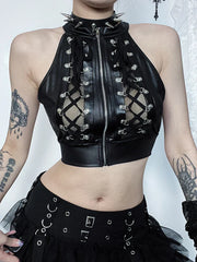 Casual Grunge Gothic Punk Cold Shoulder Crop Top