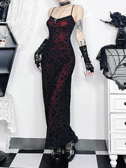 Floral Flocking Sleeveless Lolita Fairy Vintage Witchy Camisole Grunge Harajuku Dress