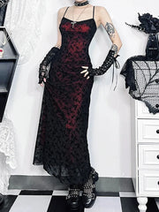 Floral Flocking Sleeveless Lolita Fairy Vintage Witchy Camisole Grunge Harajuku Dress