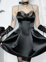 Halter Butterfly Cocktail Party Satin A-Line Mini Strapless Backless Cowl Neck Silky Dress