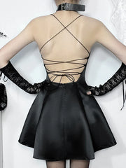 Halter Butterfly Cocktail Party Satin A-Line Mini Strapless Backless Cowl Neck Silky Dress