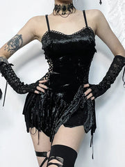 Hollow Out Spaghetti Straps Velvet Sleeveless V Neck Backless Bodycon Dress