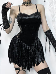 Hollow Out Spaghetti Straps Velvet Sleeveless V Neck Backless Bodycon Dress