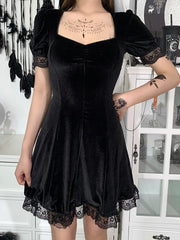 Gothic Black Y2K Harajuku Vintage Lolita Backless Mini Aesthetic Punk High Waist Party Dress