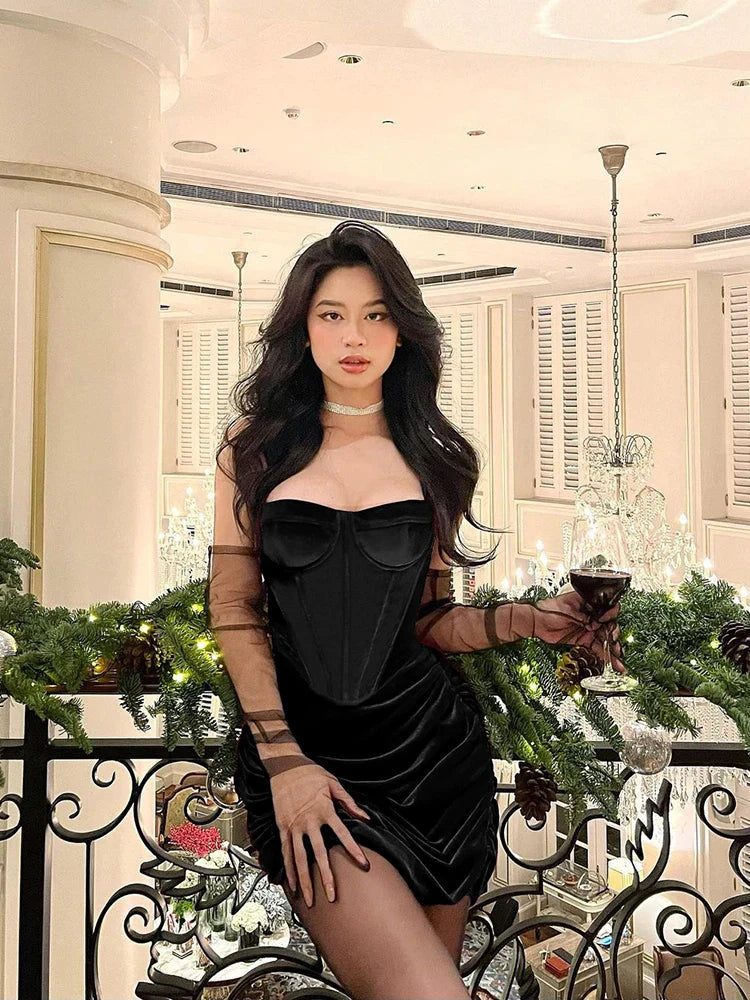 Gothic Velvet Sleeveless Lolita Emo Grunge Punk Elegant Clubwear Mini Dress