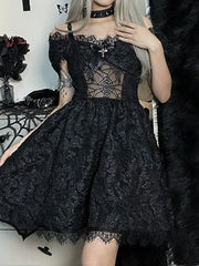 Mini Party Aesthetic One Shoulder Strap Lace Cutouts Elegant A-Line High Waist Prom Y2K Grunge Clubwear Dress
