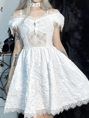 Mini Party Aesthetic One Shoulder Strap Lace Cutouts Elegant A-Line High Waist Prom Y2K Grunge Clubwear Dress