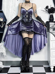 Steampunk High Low Vintage Floral Lace Spaghetti Strap Lolita Lace Up Corset Dress