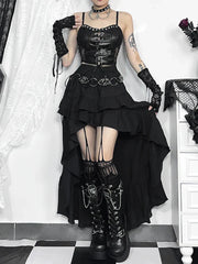 WomenSteamRetro Gothic Pleated Asymmetric Hi-Low Lace Party Irregular Victorian High-Low Bustle Skirt