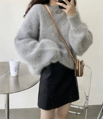 Mohair Knitted Thick Warm Red Loose Christmas Sweater