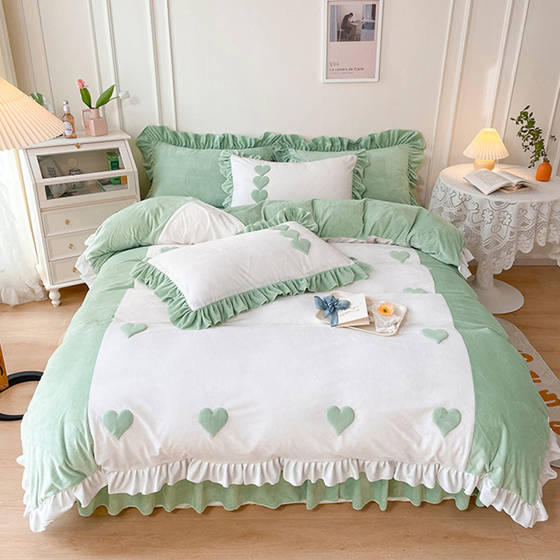 Heart Embroidery Winter Thickened Fleece Bedding Set