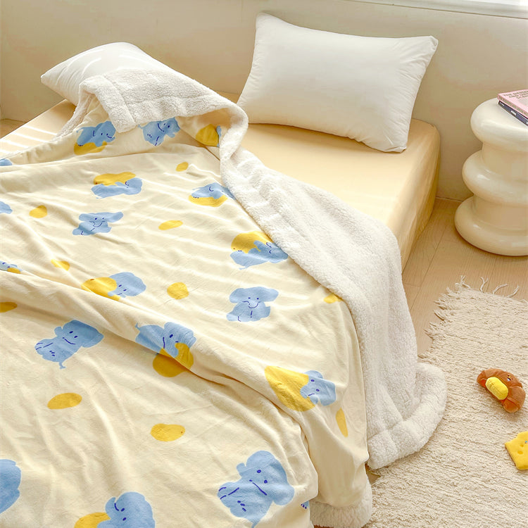 Cartoon Elephant Mango Printed Plush Blanket