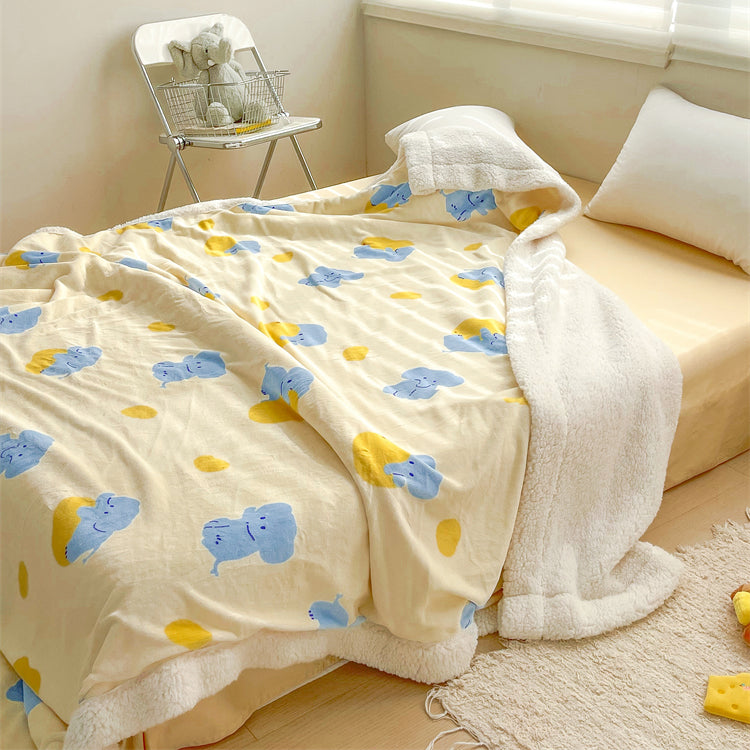 Cartoon Elephant Mango Printed Plush Blanket