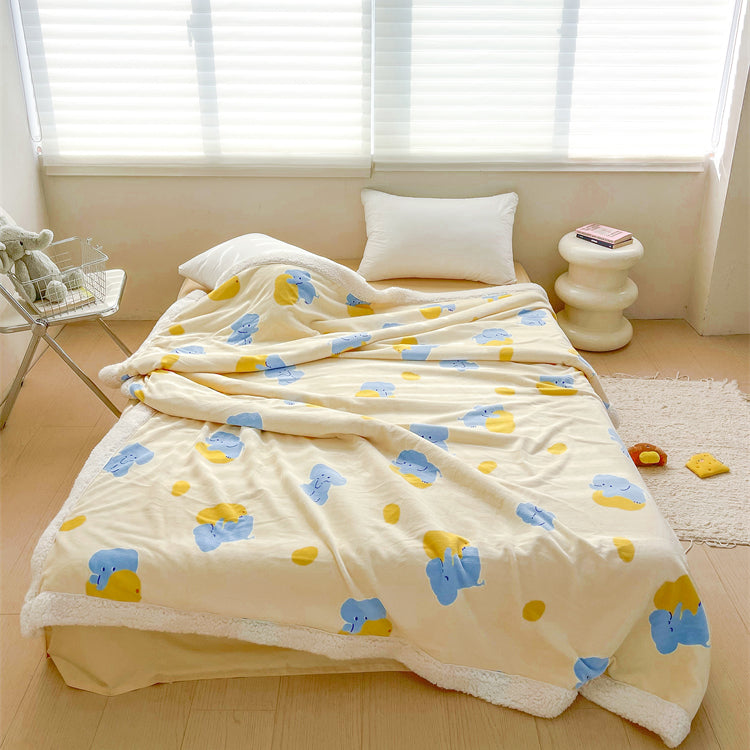 Cartoon Elephant Mango Printed Plush Blanket
