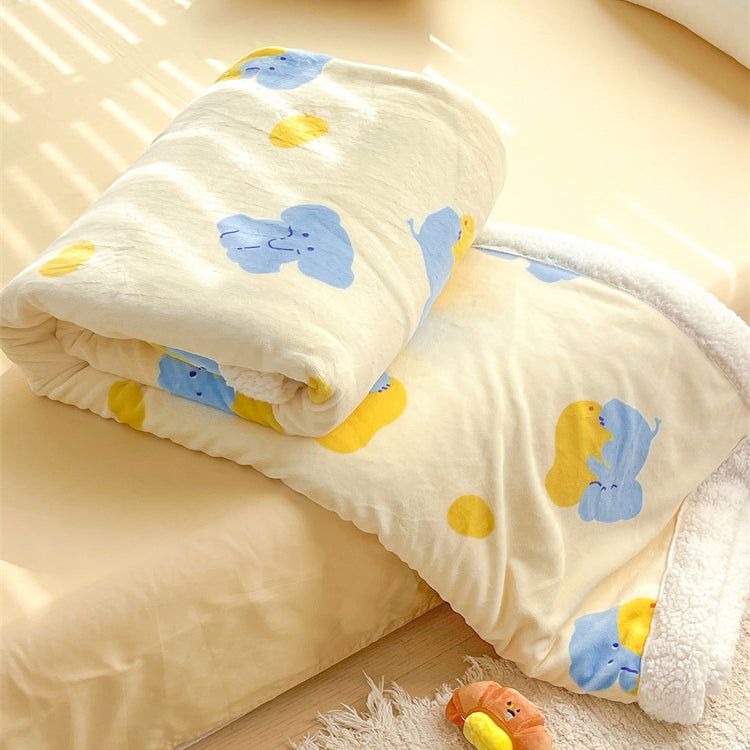 Cartoon Elephant Mango Printed Plush Blanket