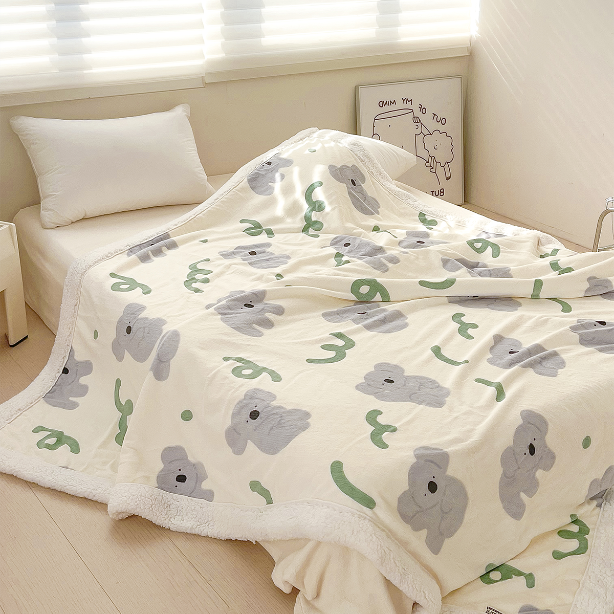 Cartoon Koala Printed Plush Blanket