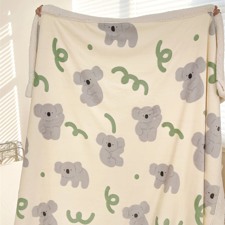 Cartoon Koala Printed Plush Blanket