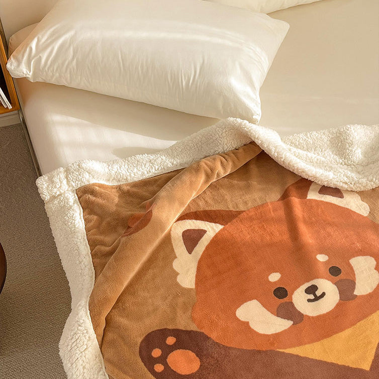 Cartoon Bear Printed Plush Blanket