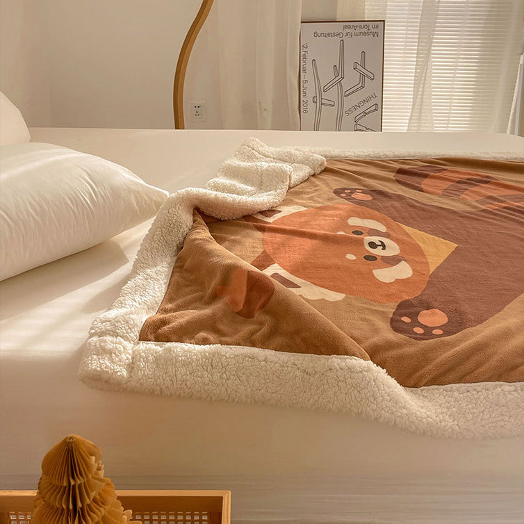 Cartoon Bear Printed Plush Blanket