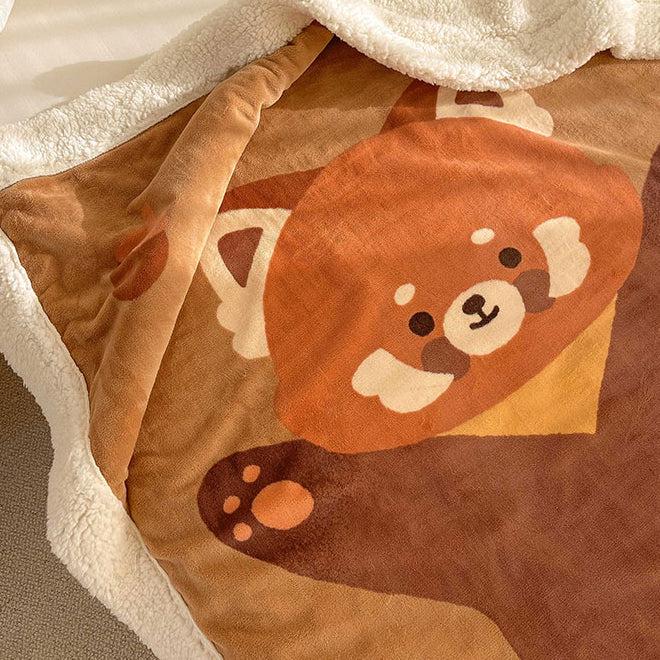 Cartoon Bear Printed Plush Blanket