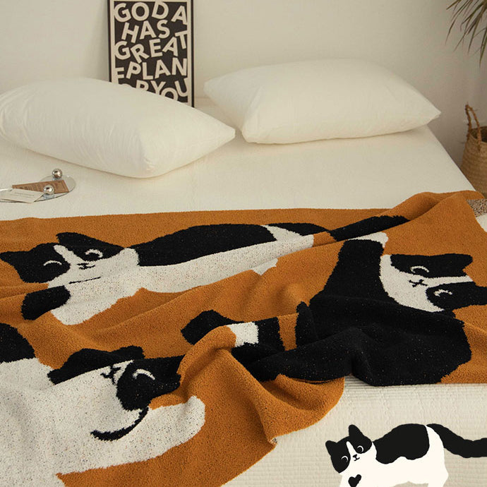 Cow Pattern Cat Printed Plush Blanket