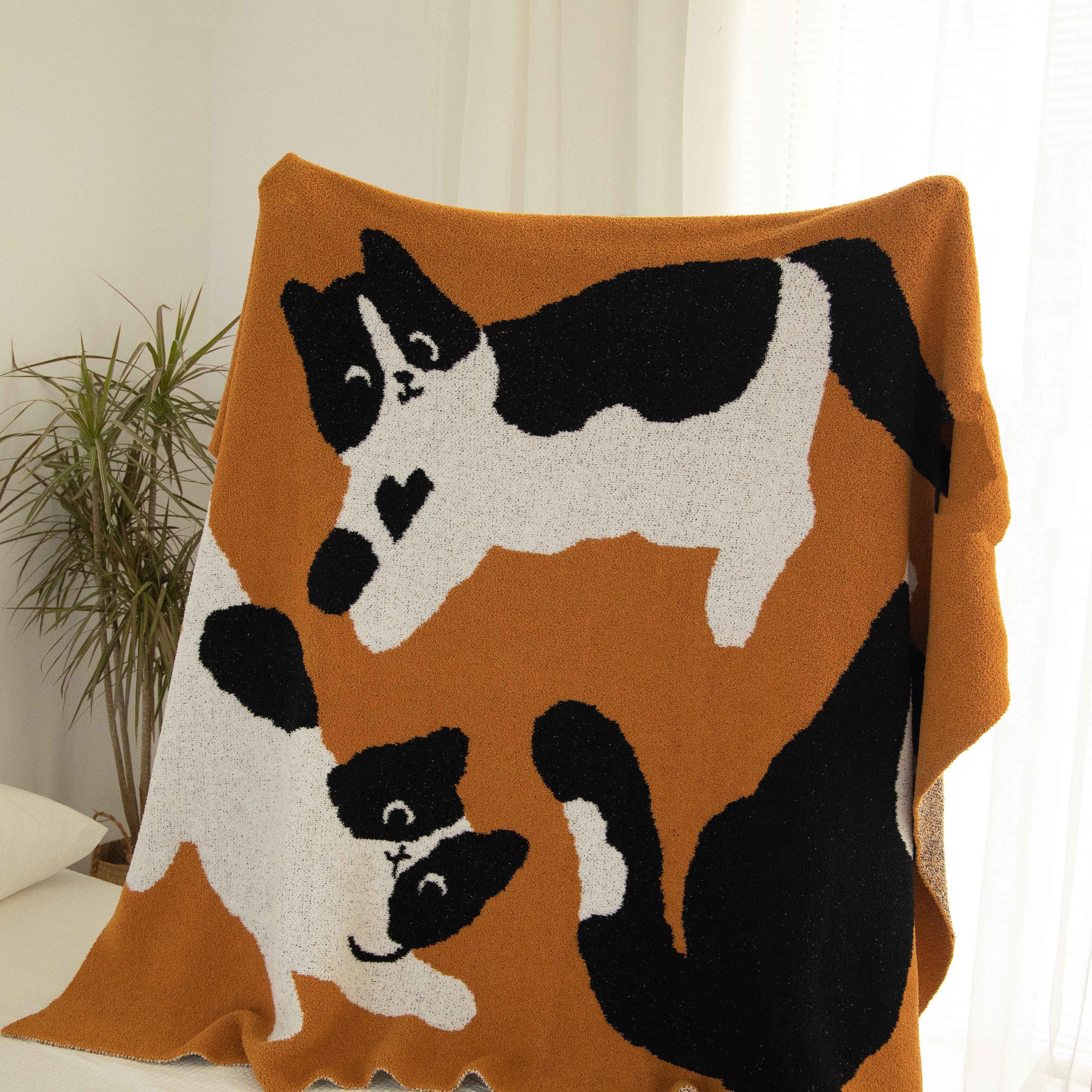 Cow Pattern Cat Printed Plush Blanket