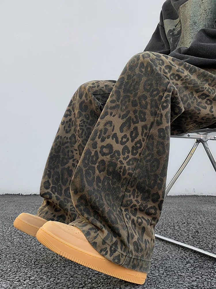 Leopard Print Oversized Wide Streetwear Vintage Loose Baggy Designer Trouser