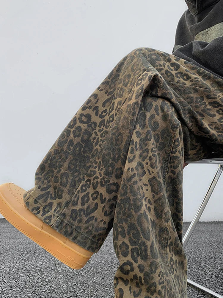 Leopard Print Oversized Wide Streetwear Vintage Loose Baggy Designer Trouser