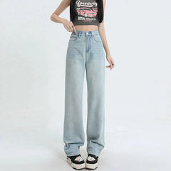 Online Celebrity New Pink Leather Brand High Waist Loose Slim Casual Wide Leg Mop Jeans