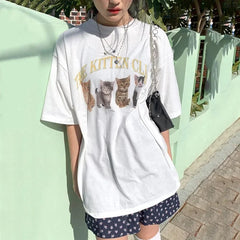 Graphic Oversized White Short Sleeve Femme Cute Grunge Y2k T-shirt