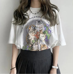 Graphic Oversized White Short Sleeve Femme Cute Grunge Y2k T-shirt