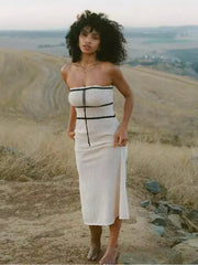 Strapless Sleeveless Backless Slim Y2K Chic Elegant Knitted Summer Fashion Party Dresses Maxi Dress