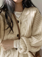 Korean Cardigan Knitted Autumn Winter Chic Loose Long Sleeve Simple Solid Jacket for Female Sweater