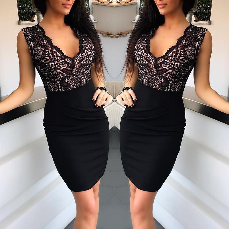 Lace Splicing Black Sheath Dress