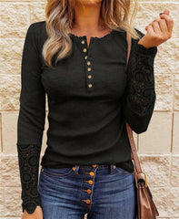 Lace Splicing Long Sleeve T Shirt