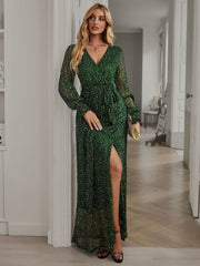 Bright Silk Diamond Lantern Sleeve Maxi Dress