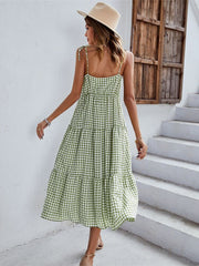 Boho Plaid Backless Casual Ruffles Party Beach Sundress